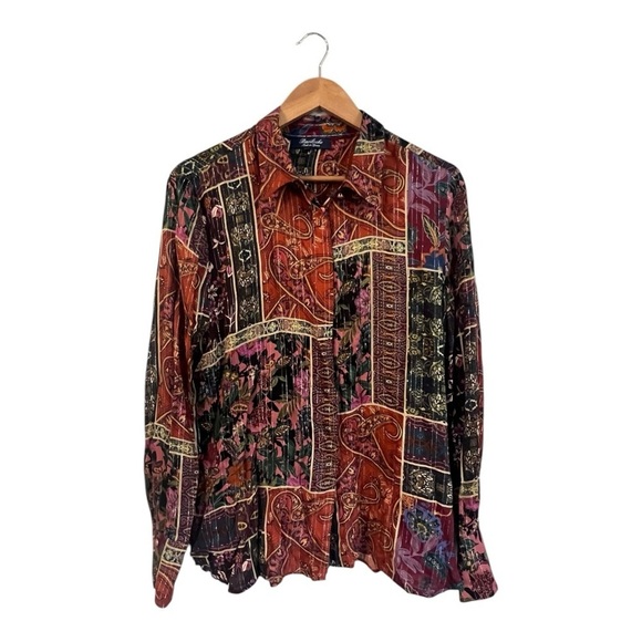BARILOCHE Spain Metallic Paisley Floral Button Up Shirt Top Size ES 46/ FR 44 - Picture 2 of 7